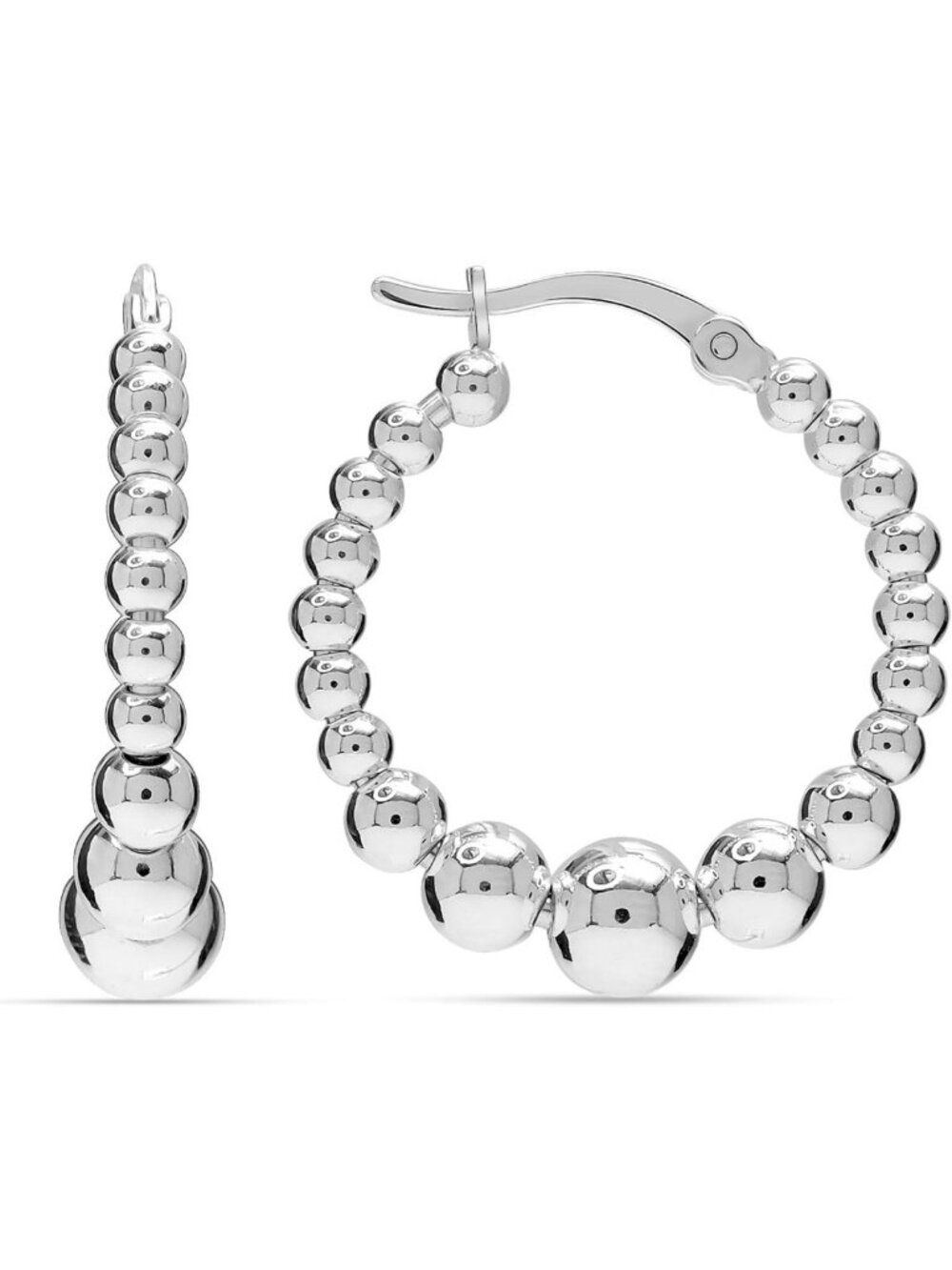 Lightweight 925 Sterling Silver Small Beaded Hoop Earrings for Women - Twisted